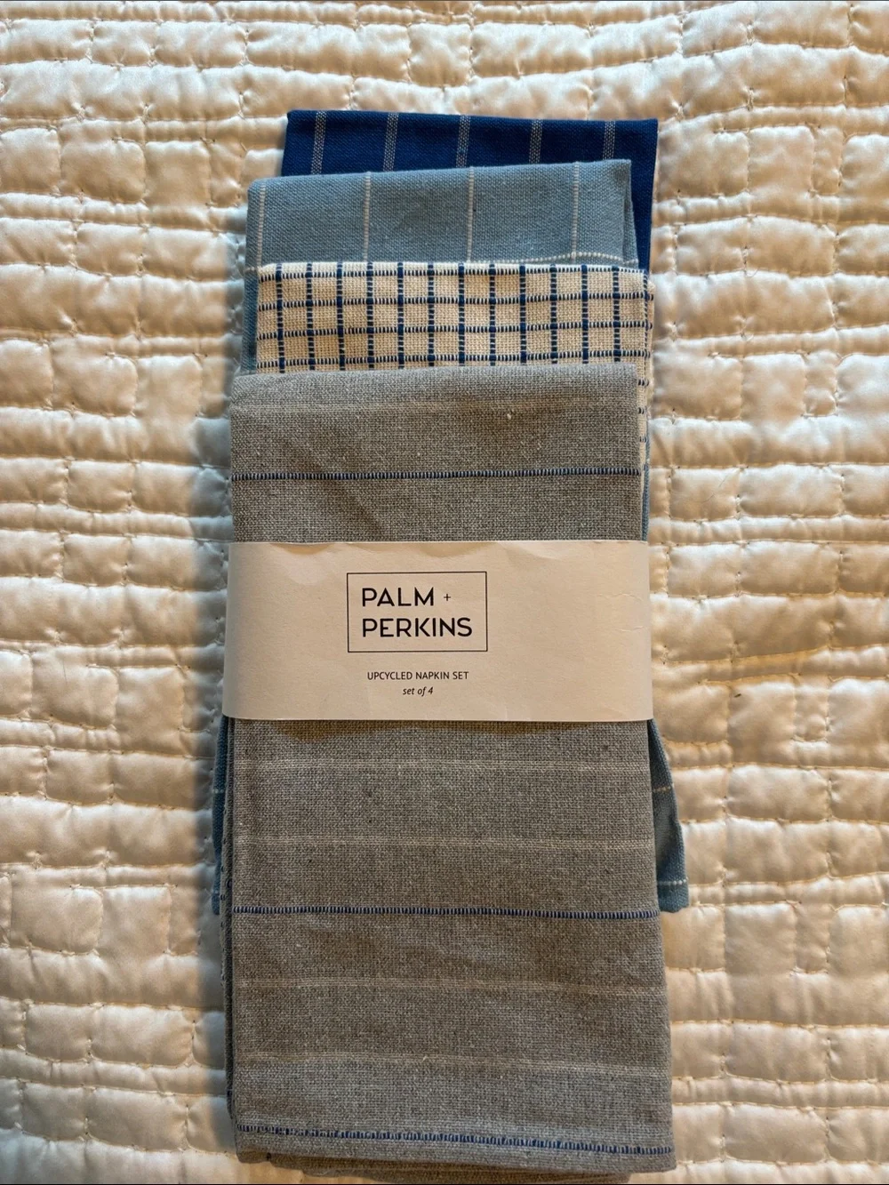 Palm + Perkins Upcycled Blue and Gray Napkin Set (4-Pack)